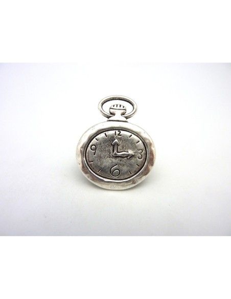 2 Breloques, pendentif réveil en métal argenté