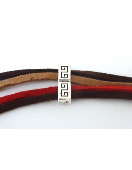 Perle passant rectangulaire en métal argenté 