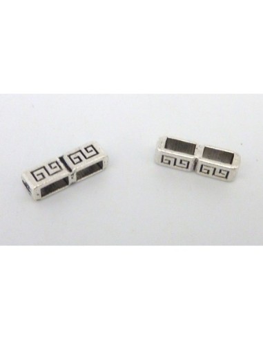 Perle passant double trou pour lanière cuir 5mm en métal argenté 