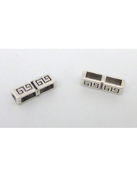 Perle passant double trou pour lanière cuir 5mm en métal argenté 