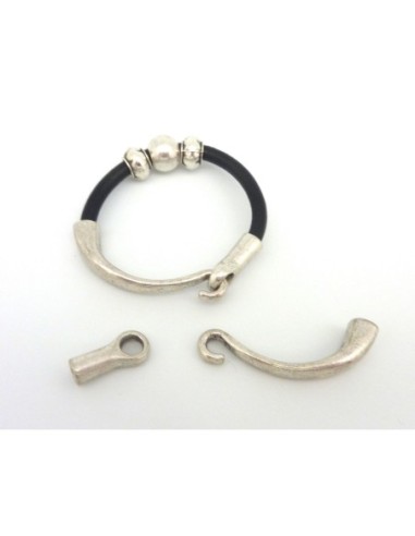 R-Fermoir bracelet jonc crochet pour cordon 4,5 - 5mm en métal argenté