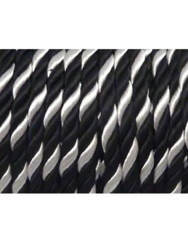 50cm Cordon nylon mouliné 5mm bicolore noir / blanc
