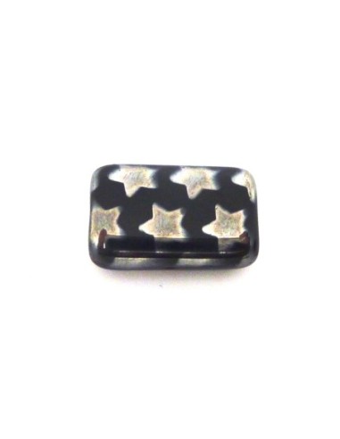 Perle rectangle noire motif étoile argenté