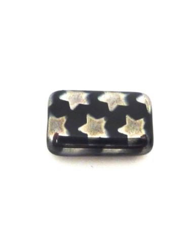 Perle rectangle noire motif étoile argenté