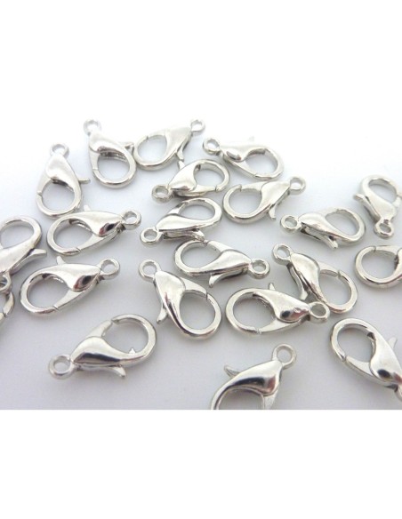 Fermoir mousqueton en métal argenté 12mm