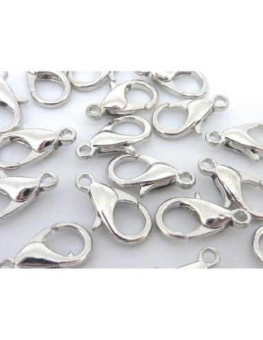 Fermoir mousqueton en métal argenté 12mm