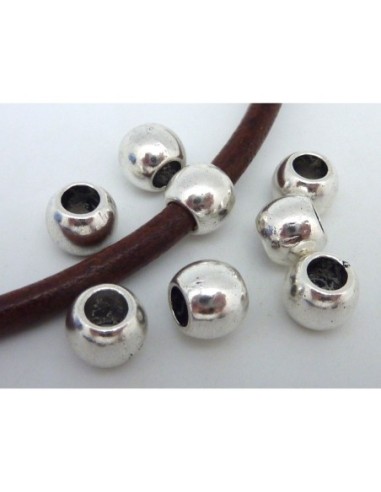 Perle ovale en métal argenté pour cordon 4,5mm