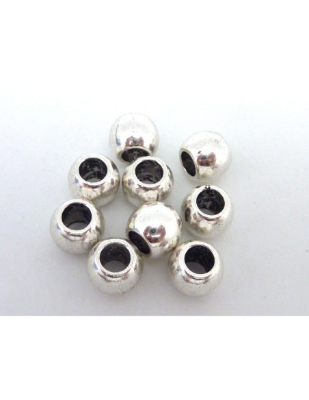 Perle ovale en métal argenté pour cordon 