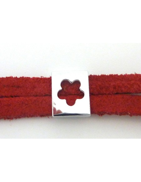 Perle passant 10mm rectangle fleur en métal argenté brillant