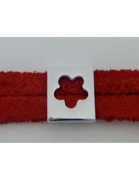 Perle passant 10mm rectangle fleur en métal argenté brillant