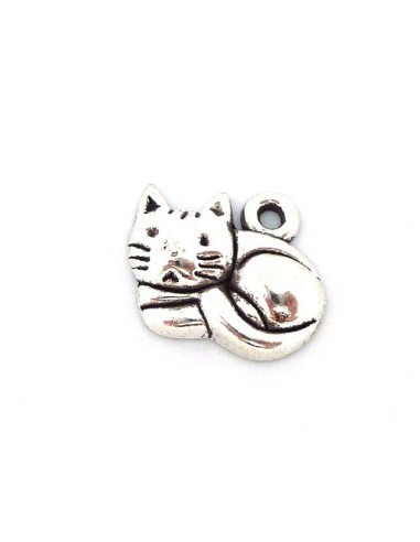 Breloques, pendentifs petit chat paisible en métal argenté