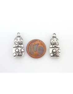 3 Breloques poupée russe "Matriochka" 21,7mm en métal argenté 2