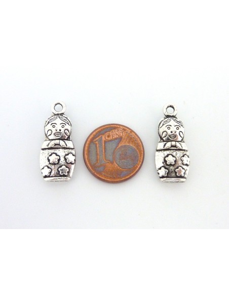 20 Breloques poupée russe "Matriochka" 21,7mm en métal argenté
