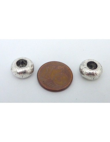 Perle aplatie 10,5mm en métal argenté