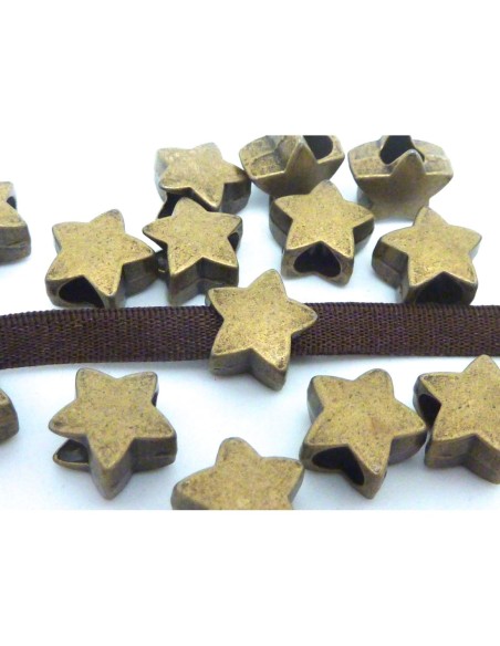 10 Perles étoile 11,5mm en métal de couleur bronze, à gros trou 10 Perles étoile 11,5mm en métal de couleur bronze, à gros trou