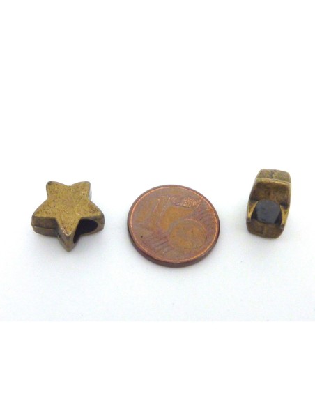 10 Perles étoile 11,5mm en métal de couleur bronze, à gros trou 10 Perles étoile 11,5mm en métal de couleur bronze, à gros trou