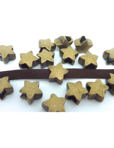 10 Perles étoile 11,5mm en métal de couleur bronze, à gros trou