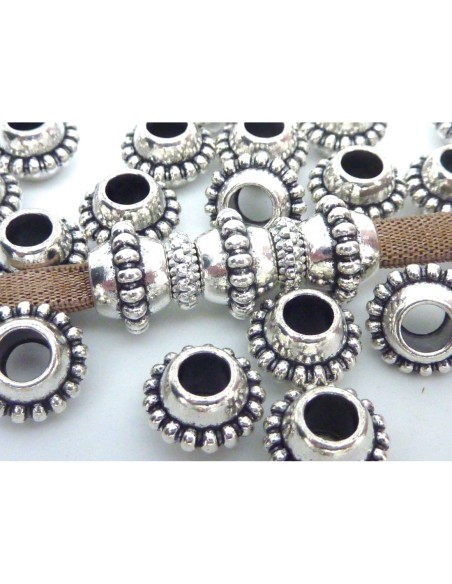 perle metal argente ovale 11mm a gros trou