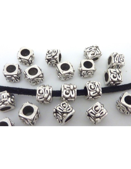 R-5 perles cube, facette 9,4mm en métal argenté ouvragé à gros trou 4,8m