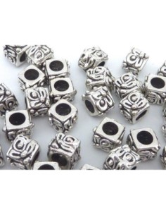 R-5 perles cube, facette 9,4mm en métal argenté ouvragé à... 2