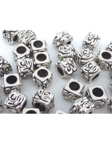 R-5 perles cube, facette 9,4mm en métal argenté...