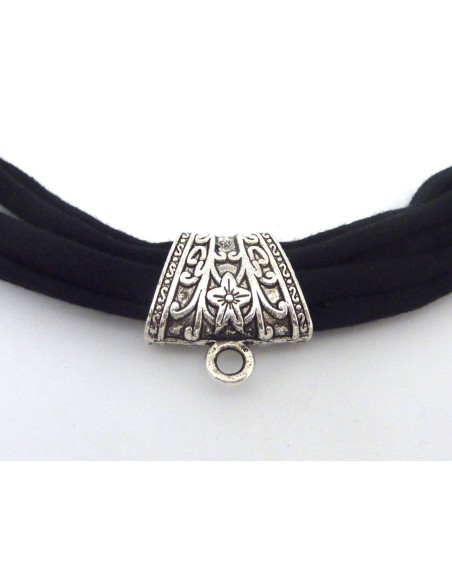 Perle passant, support breloque 23mmx23mm, belière en métal argenté pour foulard
