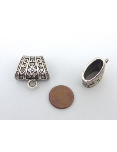 Perle passant, support breloque 23mmx23mm, belière en métal argenté pour foulard