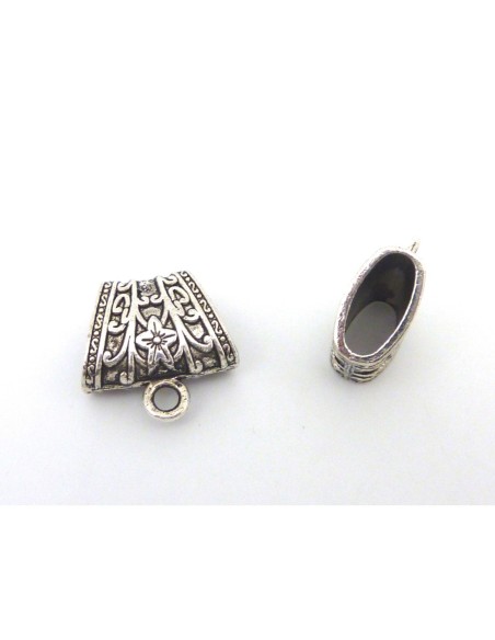 Perle passant, support breloque 23mmx23mm, belière en métal argenté pour foulard