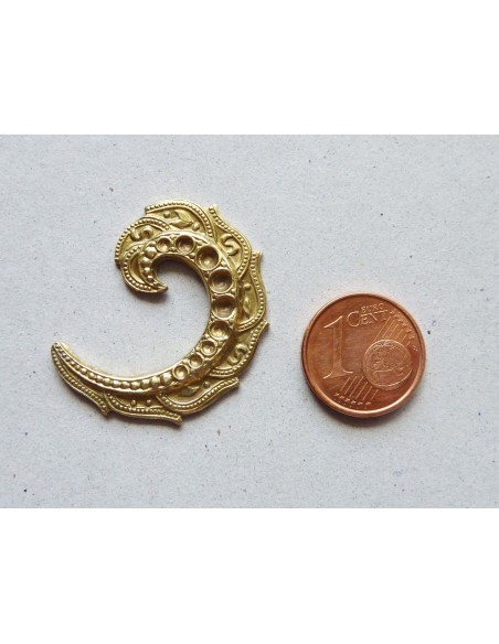 Cabochon, estampe arabesque filigrane Vintage Années 50 en laiton dor