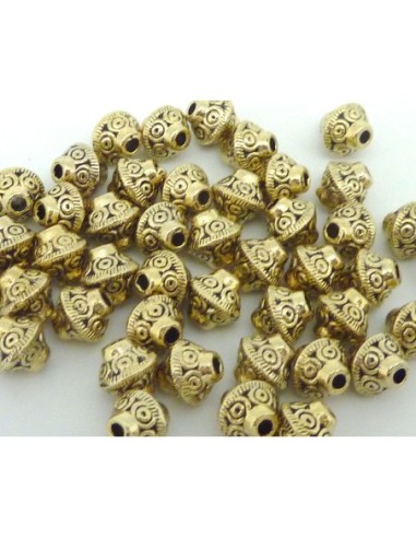R-20 Perles toupie 6,7mm en métal doré pâle gravé de petits ronds