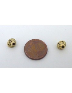 R-20 Perles toupie 6,7mm en métal doré pâle gravé de... 2