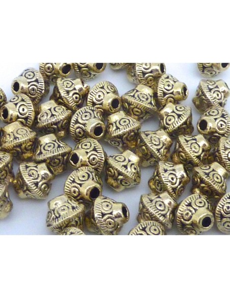R-20 Perles toupie 6,7mm en métal doré pâle gravé de petits ronds