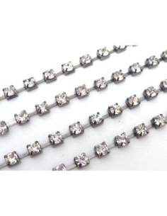 Chainette strass en métal argenté foncé quasi noir gun métal