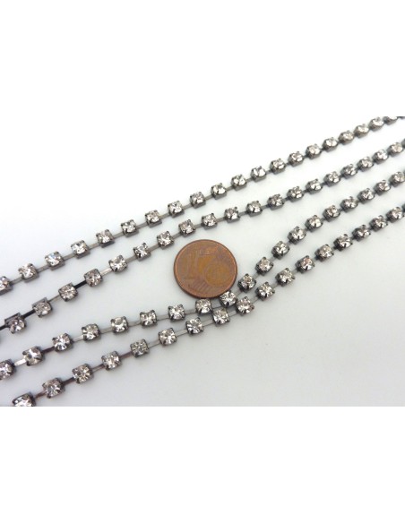 Chaine strass en métal anthracite et strass incolore brillant
