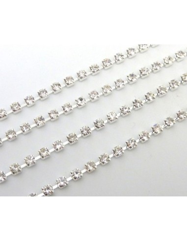 Chaine strass fine en métal argenté