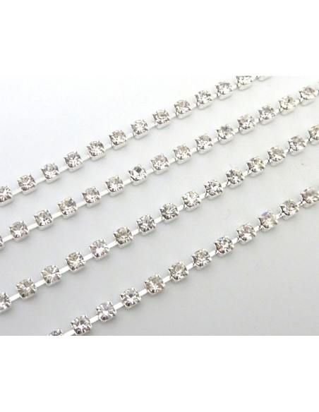 Chaine strass fine en métal argenté