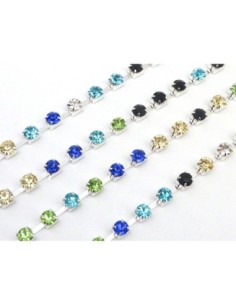 Chaine strass argenté multicolore bleu, vert, jaune, noire