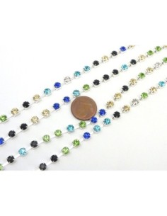 Chaine strass argenté multicolore bleu, vert, jaune, noire 2