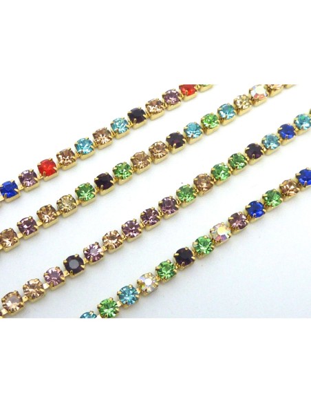 25cm de chaînette strass 2,5mm multicolore et métal doré fine