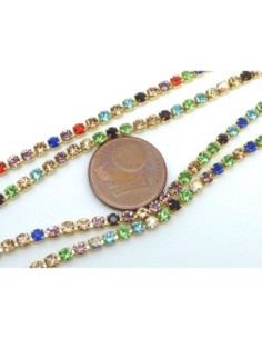 25cm de chaînette strass 2,5mm multicolore et métal doré fine 2