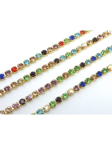 25cm de chaînette strass 2,5mm multicolore et métal doré fine
