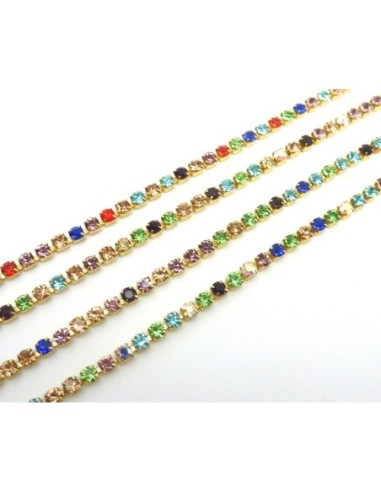 25cm de chaînette strass 2,5mm multicolore et métal doré fine