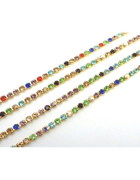 25cm de chaînette strass 2,5mm multicolore et métal doré fine
