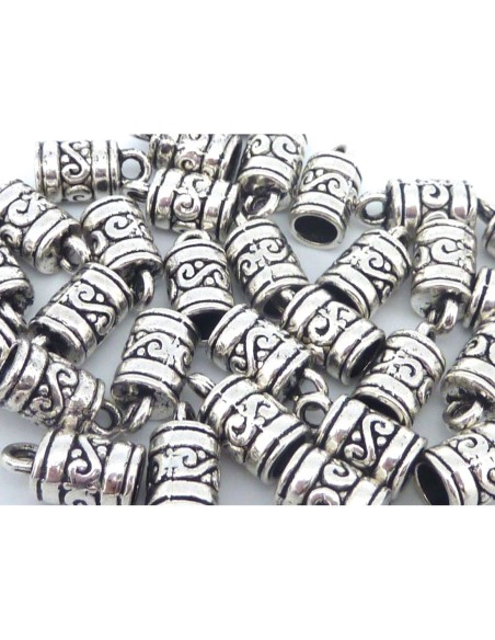 Embout pour cordon de 5mm en métal argenté gravé style ethnique
