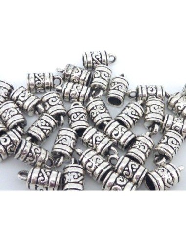Embout rond  de 5mm en métal argenté gravé style ethnique