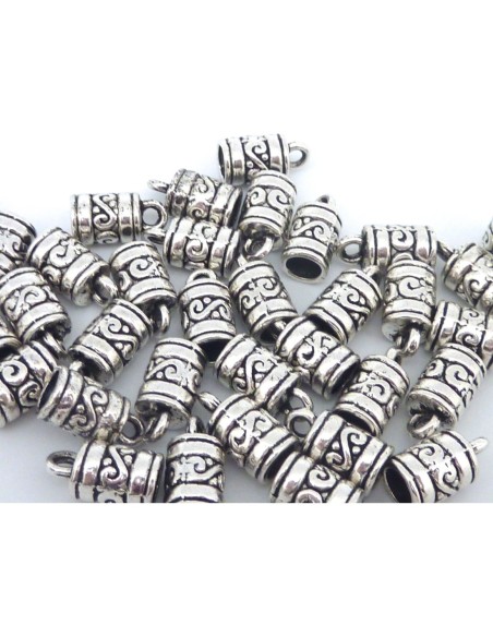 Embout rond  de 5mm en métal argenté gravé style ethnique