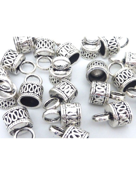 Embout rond style ethnique en métal argenté de 7mm