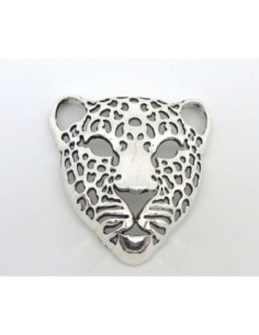 Grand Pendentif Tête de Félin 49mm en métal argenté