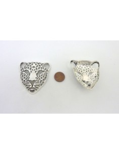 Grand Pendentif Tête de Félin 49mm en métal argenté 2