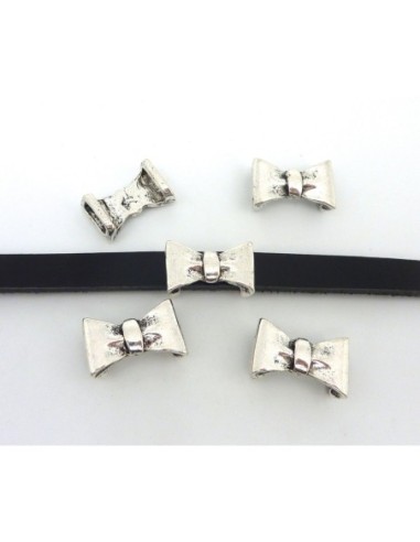 Perle noeud en métal argenté pour lanière cuir 10mm